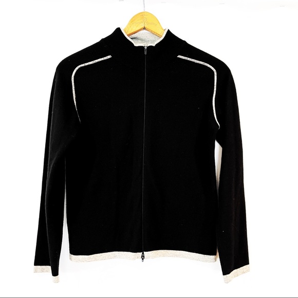 Cashmere and Silk Black Zip Front Sweater Black Gray Small Made in Italy - Picture 2 of 9